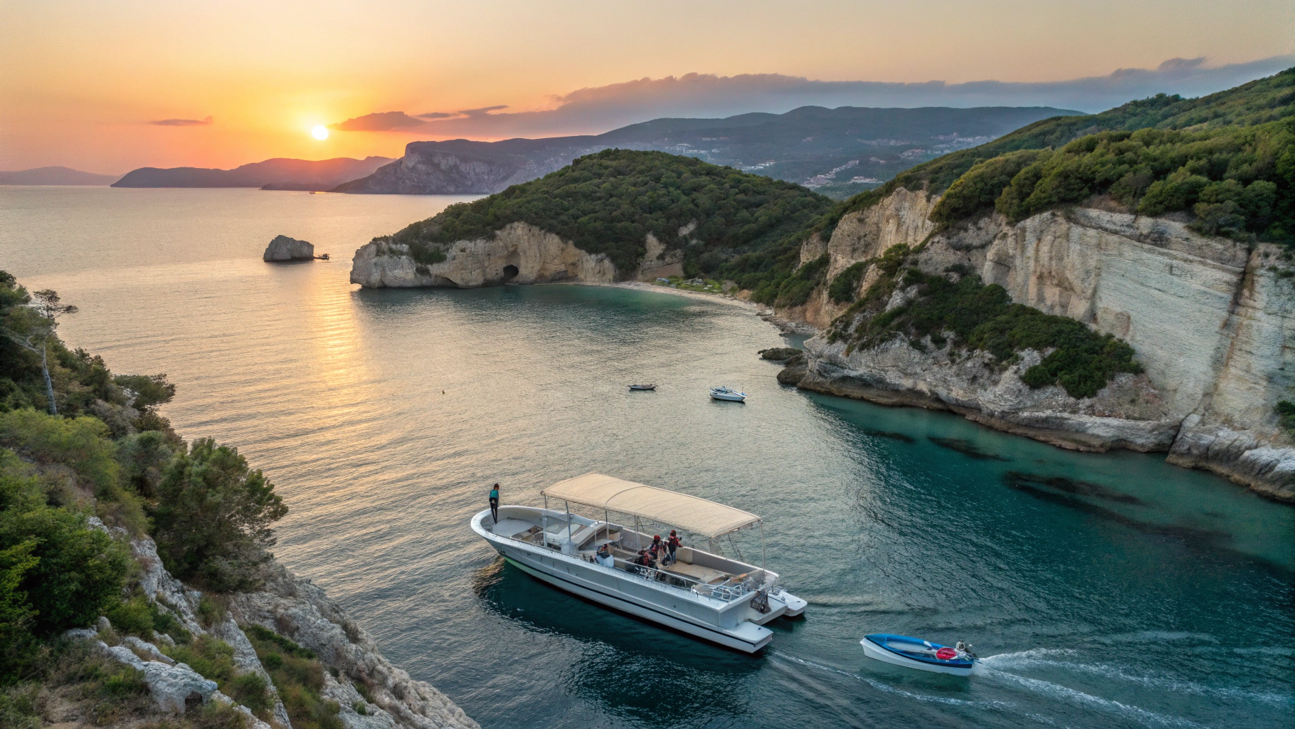 Balcony sunset view over Ionian Sea in Corfu