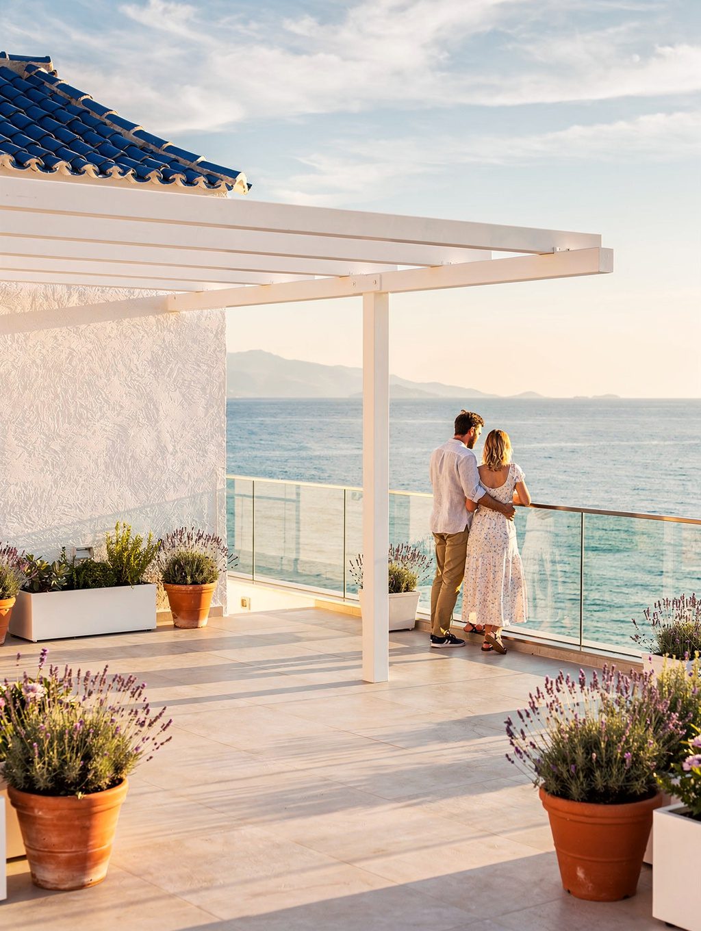 Panoramic sea view balcony at Azure Mare Studios in Corfu